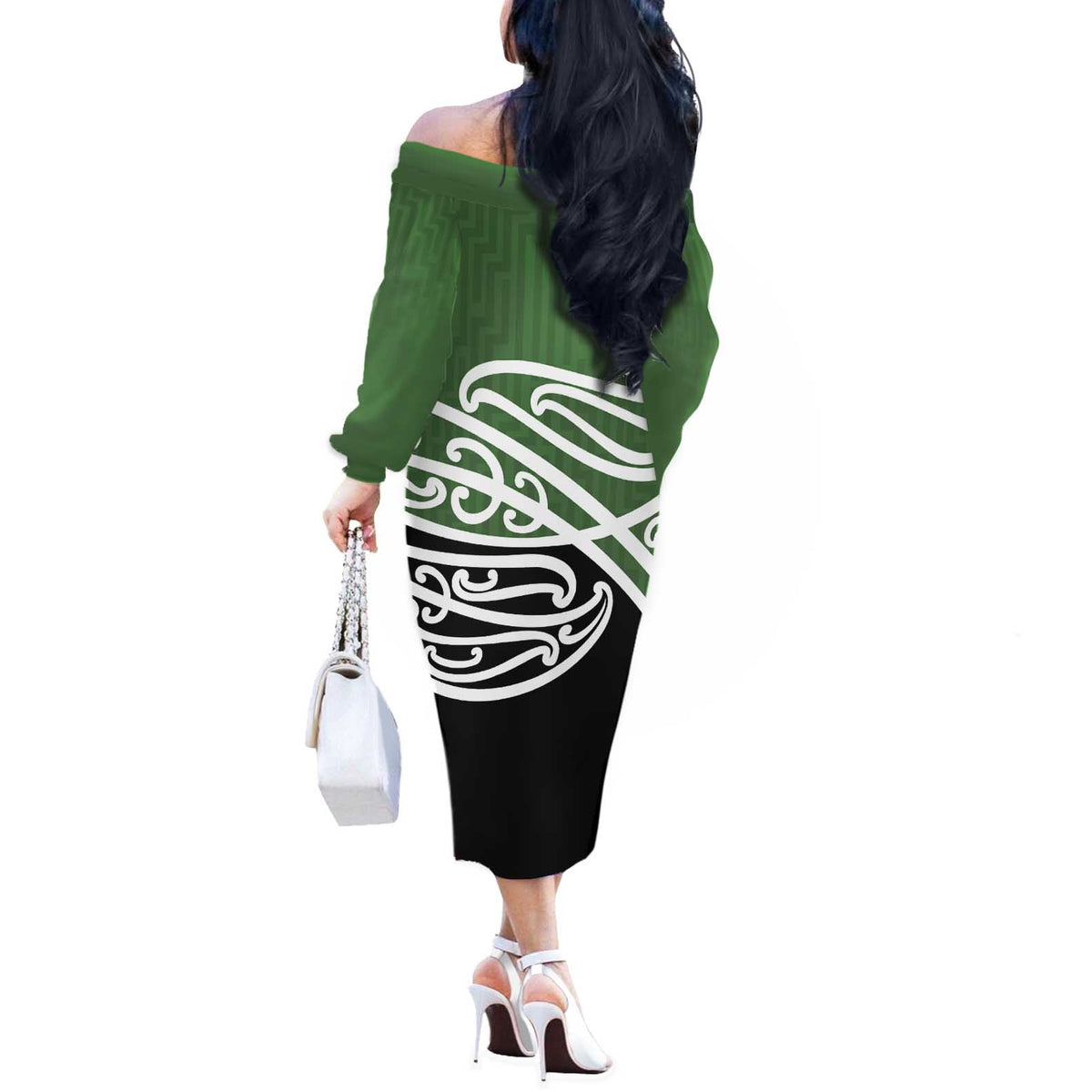 Green Fern New Zealand Kowhai Ngutukak Off The Shoulder Long Sleeve Dress LT9 - Polynesian Pride