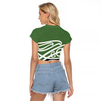 Green Fern New Zealand Kowhai Ngutukak Raglan Cropped T Shirt LT9 - Polynesian Pride