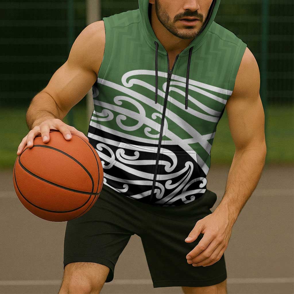 Green Fern New Zealand Kowhai Ngutukak Sleeveless Zip Hoodie LT9 - Polynesian Pride
