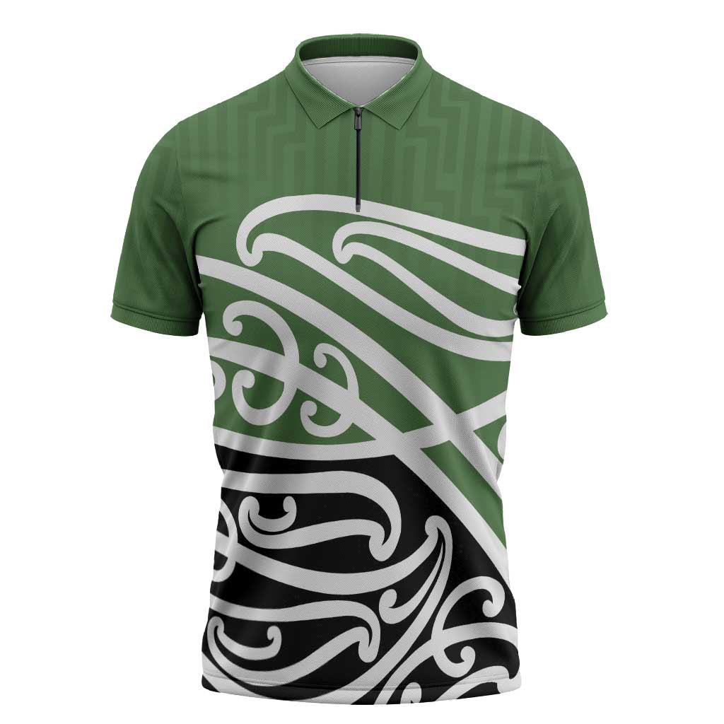 Green Fern New Zealand Kowhai Ngutukak Zipper Polo Shirt LT9 Green - Polynesian Pride