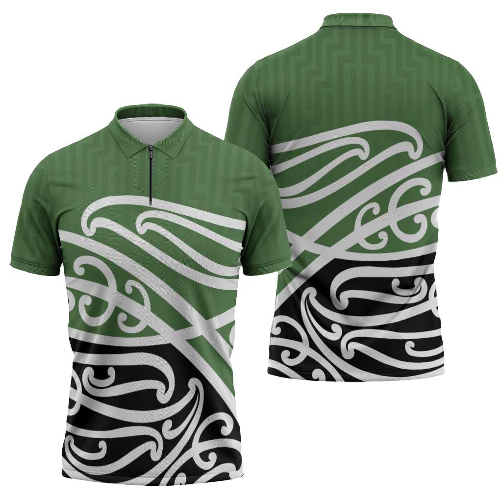 Green Fern New Zealand Kowhai Ngutukak Zipper Polo Shirt LT9 - Polynesian Pride