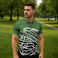 Green Fern New Zealand Kowhai Ngutukak Zipper Polo Shirt LT9 - Polynesian Pride