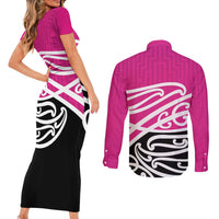 All Pink New Zealand Kowhai Ngutukak Couples Matching Short Sleeve Bodycon Dress and Long Sleeve Button Shirt LT9 - Polynesian Pride