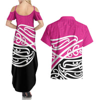 All Pink New Zealand Kowhai Ngutukak Couples Matching Summer Maxi Dress and Hawaiian Shirt LT9 - Polynesian Pride