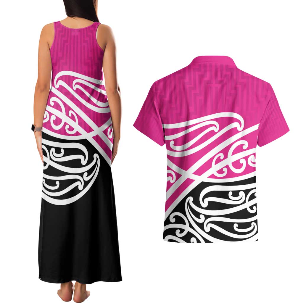 All Pink New Zealand Kowhai Ngutukak Couples Matching Tank Maxi Dress and Hawaiian Shirt LT9 - Polynesian Pride