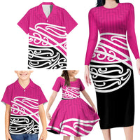All Pink New Zealand Kowhai Ngutukak Family Matching Long Sleeve Bodycon Dress and Hawaiian Shirt LT9 - Polynesian Pride