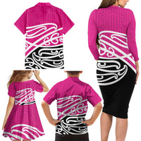 All Pink New Zealand Kowhai Ngutukak Family Matching Long Sleeve Bodycon Dress and Hawaiian Shirt LT9 - Polynesian Pride