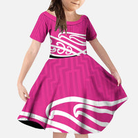 All Pink New Zealand Kowhai Ngutukak Family Matching Mermaid Dress and Hawaiian Shirt LT9 Daughter's Dress Pink - Polynesian Pride