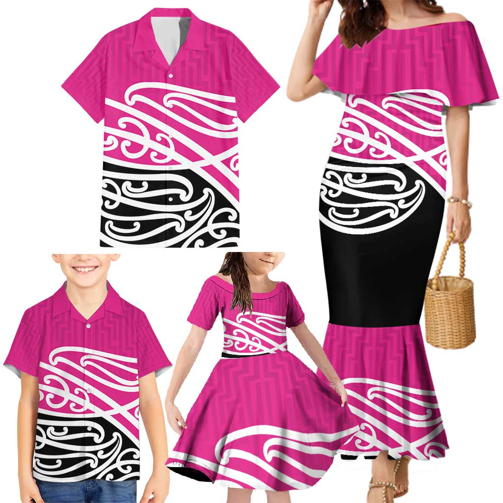 All Pink New Zealand Kowhai Ngutukak Family Matching Mermaid Dress and Hawaiian Shirt LT9 - Polynesian Pride