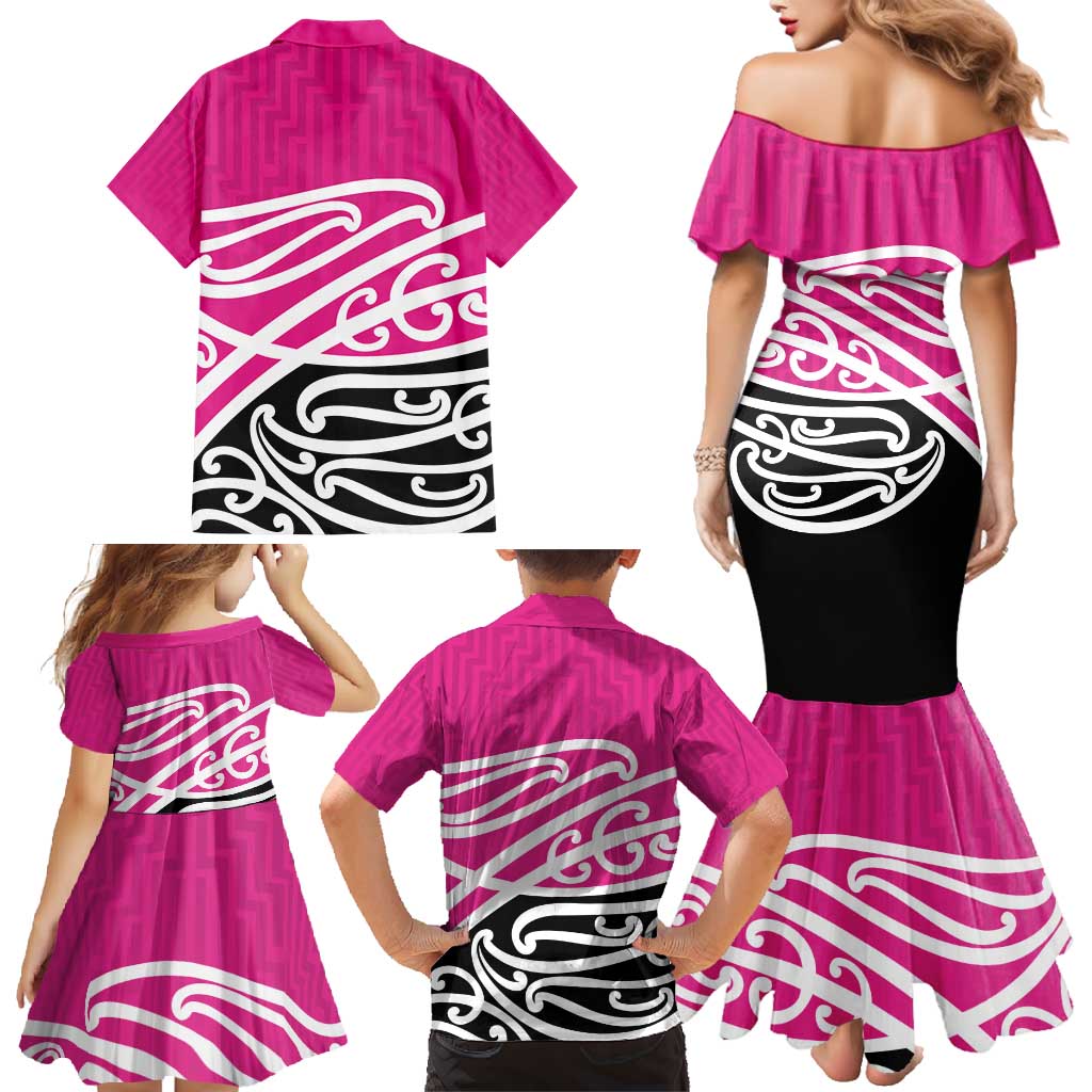 All Pink New Zealand Kowhai Ngutukak Family Matching Mermaid Dress and Hawaiian Shirt LT9 - Polynesian Pride