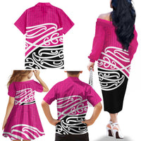 All Pink New Zealand Kowhai Ngutukak Family Matching Off The Shoulder Long Sleeve Dress and Hawaiian Shirt LT9 - Polynesian Pride