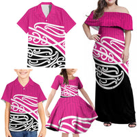 All Pink New Zealand Kowhai Ngutukak Family Matching Off Shoulder Maxi Dress and Hawaiian Shirt LT9 - Polynesian Pride