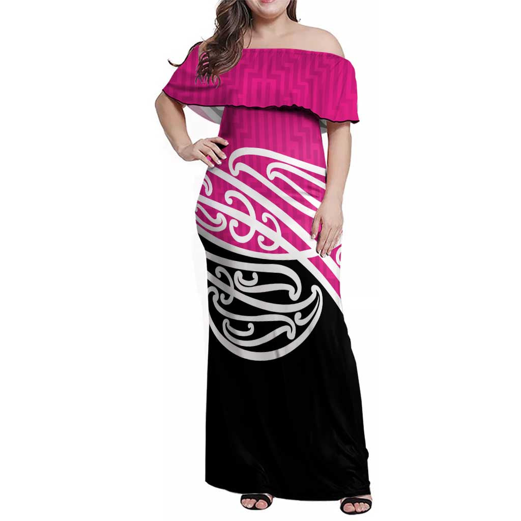 All Pink New Zealand Kowhai Ngutukak Family Matching Off Shoulder Maxi Dress and Hawaiian Shirt LT9 Mom's Dress Pink - Polynesian Pride
