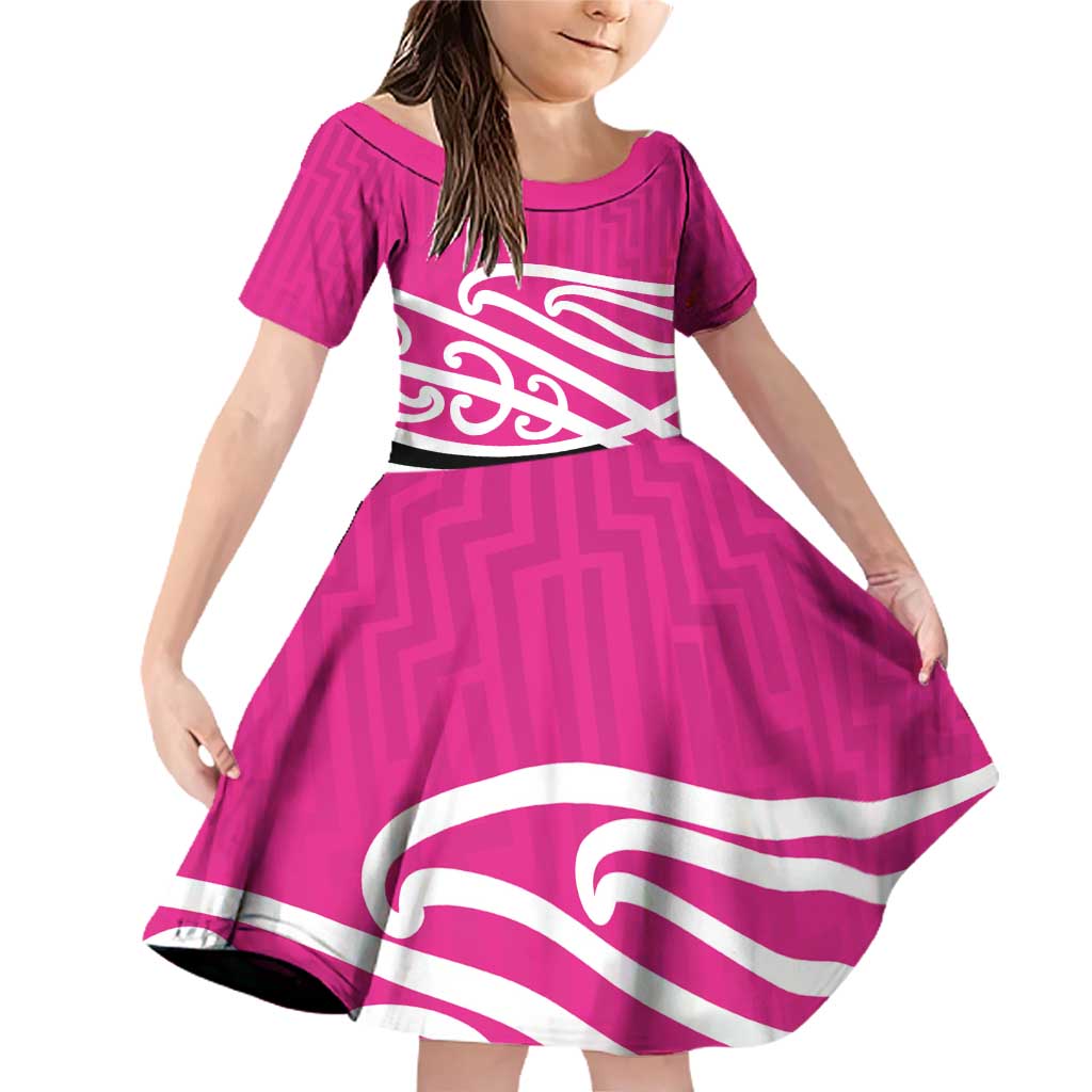 All Pink New Zealand Kowhai Ngutukak Family Matching Off Shoulder Short Dress and Hawaiian Shirt LT9 Daughter's Dress Pink - Polynesian Pride
