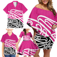 All Pink New Zealand Kowhai Ngutukak Family Matching Off Shoulder Short Dress and Hawaiian Shirt LT9 - Polynesian Pride