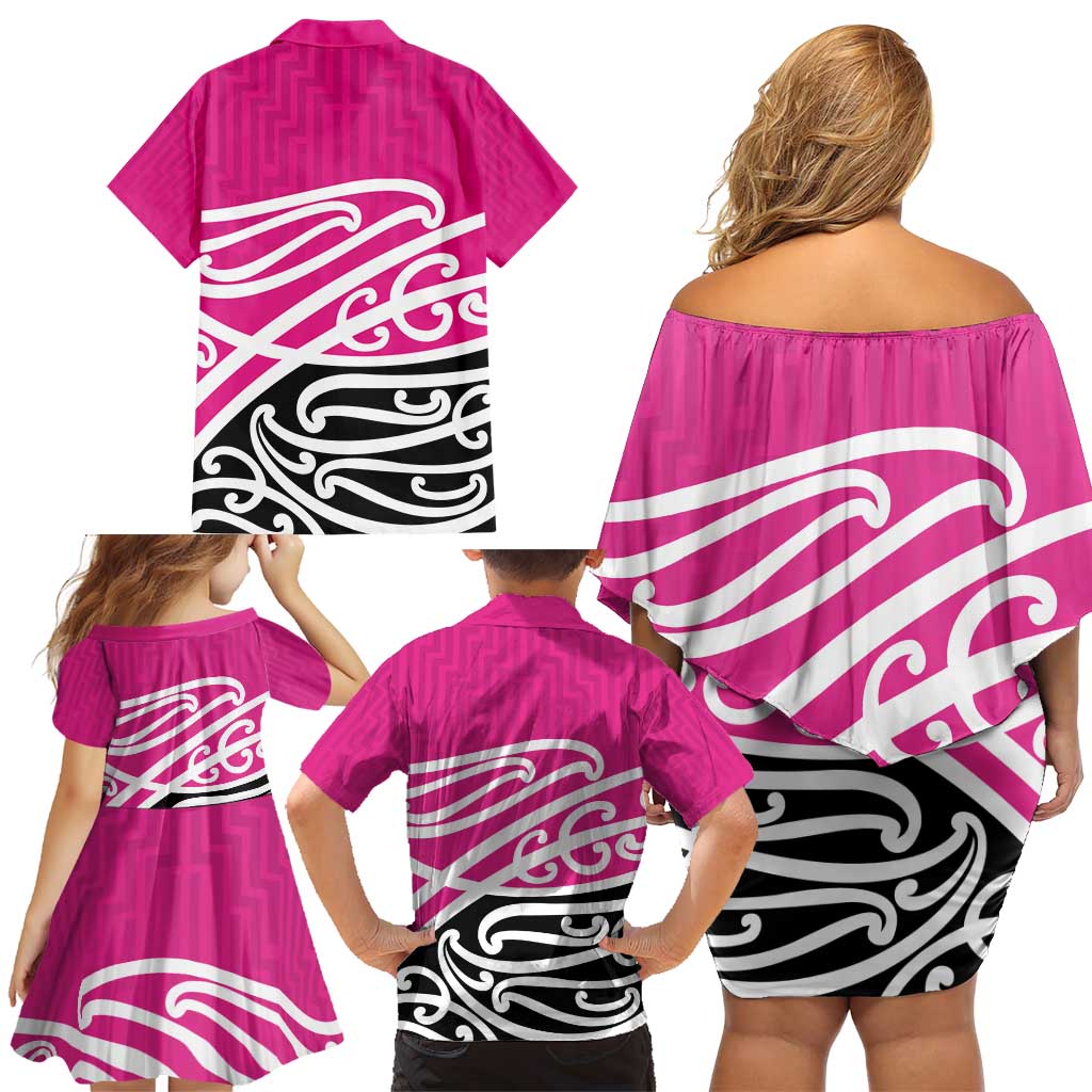 All Pink New Zealand Kowhai Ngutukak Family Matching Off Shoulder Short Dress and Hawaiian Shirt LT9 - Polynesian Pride