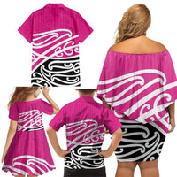 All Pink New Zealand Kowhai Ngutukak Family Matching Off Shoulder Short Dress and Hawaiian Shirt LT9 - Polynesian Pride