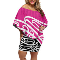 All Pink New Zealand Kowhai Ngutukak Family Matching Off Shoulder Short Dress and Hawaiian Shirt LT9 Mom's Dress Pink - Polynesian Pride