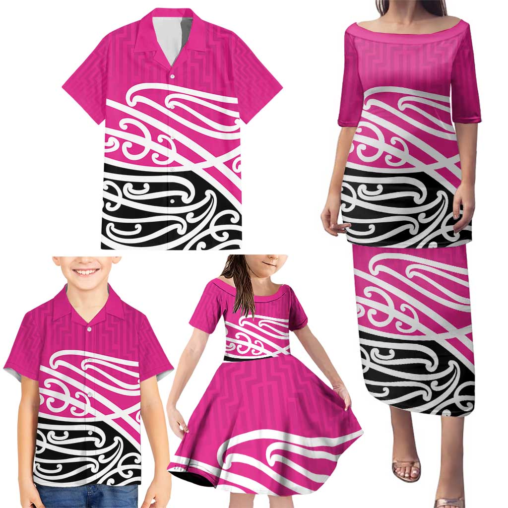 All Pink New Zealand Kowhai Ngutukak Family Matching Puletasi and Hawaiian Shirt LT9 - Polynesian Pride