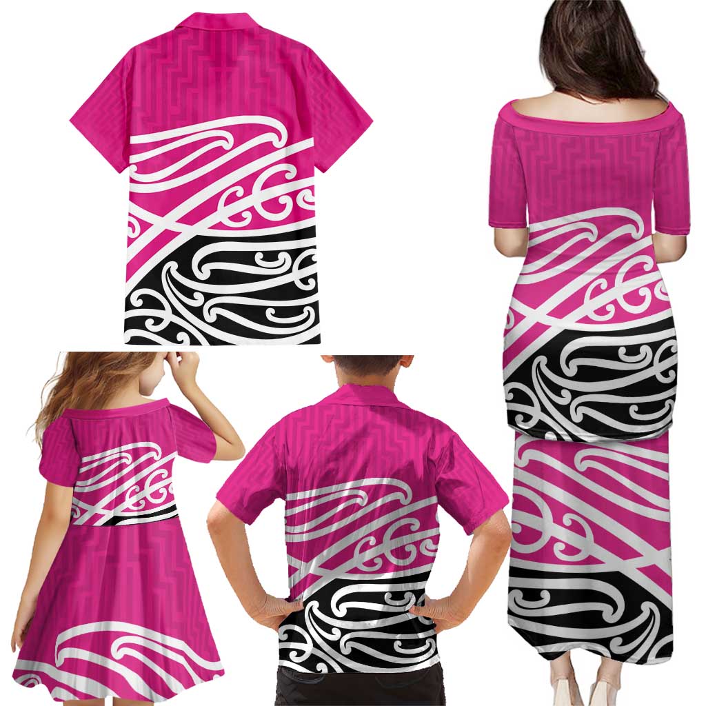 All Pink New Zealand Kowhai Ngutukak Family Matching Puletasi and Hawaiian Shirt LT9 - Polynesian Pride