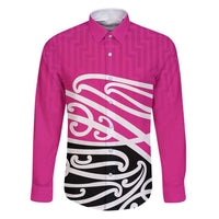 All Pink New Zealand Kowhai Ngutukak Family Matching Puletasi and Hawaiian Shirt LT9 Dad's Shirt - Long Sleeve Pink - Polynesian Pride