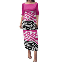 All Pink New Zealand Kowhai Ngutukak Family Matching Puletasi and Hawaiian Shirt LT9 Mom's Dress Pink - Polynesian Pride