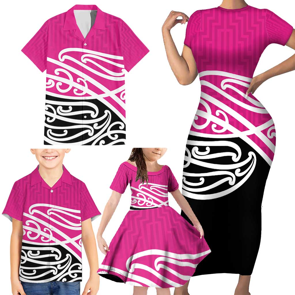 All Pink New Zealand Kowhai Ngutukak Family Matching Short Sleeve Bodycon Dress and Hawaiian Shirt LT9 - Polynesian Pride
