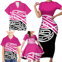 All Pink New Zealand Kowhai Ngutukak Family Matching Short Sleeve Bodycon Dress and Hawaiian Shirt LT9 - Polynesian Pride