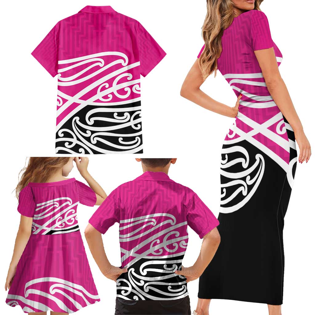 All Pink New Zealand Kowhai Ngutukak Family Matching Short Sleeve Bodycon Dress and Hawaiian Shirt LT9 - Polynesian Pride