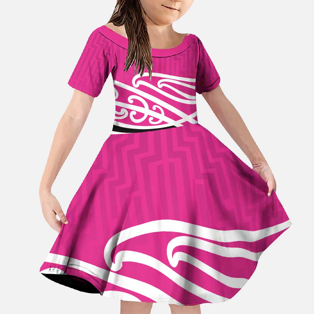 All Pink New Zealand Kowhai Ngutukak Family Matching Summer Maxi Dress and Hawaiian Shirt LT9 Daughter's Dress Pink - Polynesian Pride