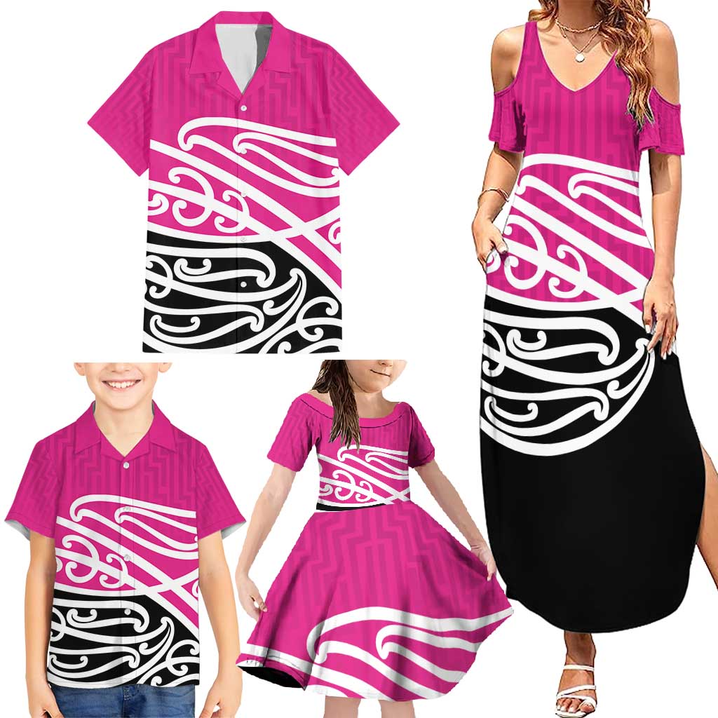All Pink New Zealand Kowhai Ngutukak Family Matching Summer Maxi Dress and Hawaiian Shirt LT9 - Polynesian Pride
