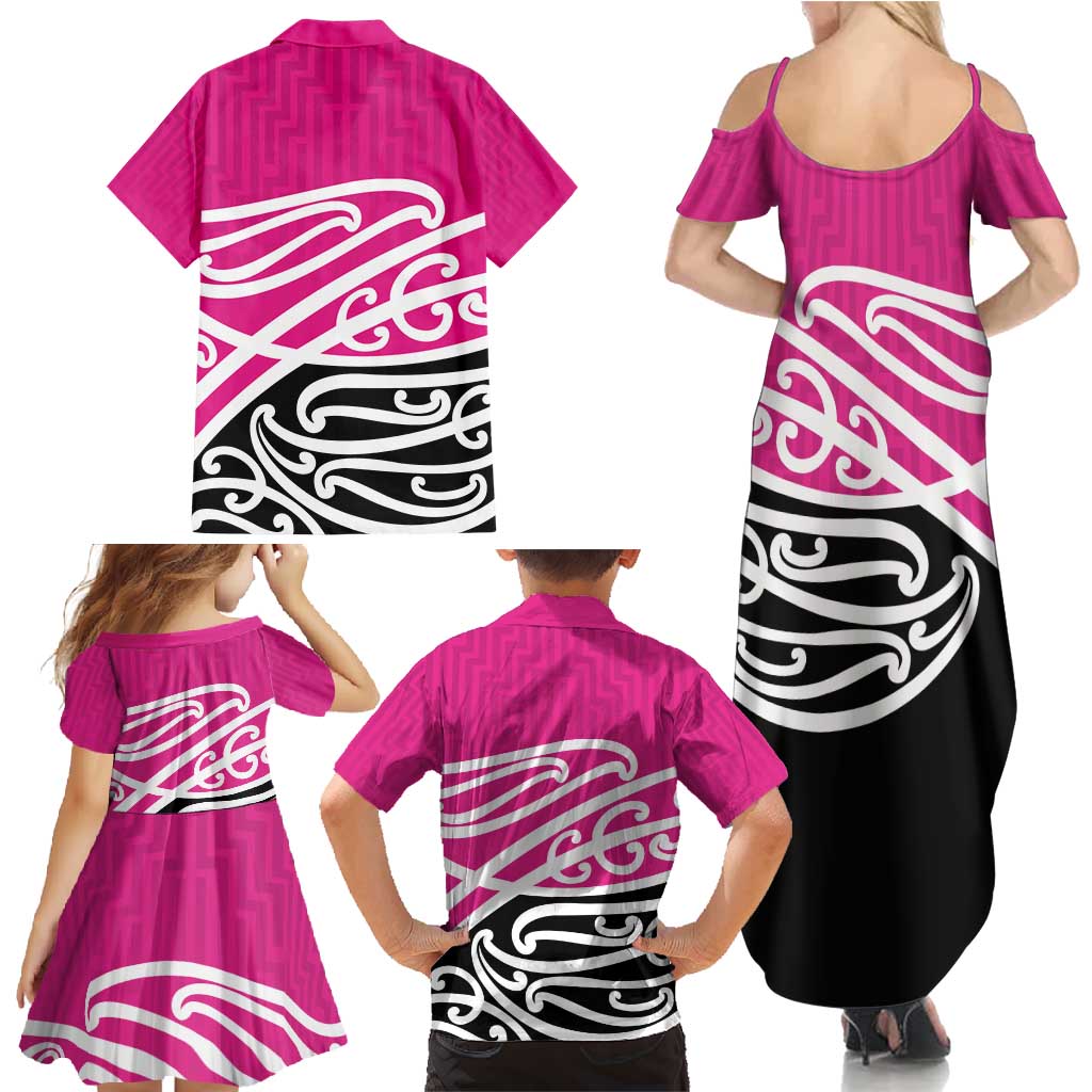 All Pink New Zealand Kowhai Ngutukak Family Matching Summer Maxi Dress and Hawaiian Shirt LT9 - Polynesian Pride
