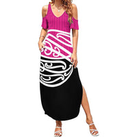 All Pink New Zealand Kowhai Ngutukak Family Matching Summer Maxi Dress and Hawaiian Shirt LT9 Mom's Dress Pink - Polynesian Pride