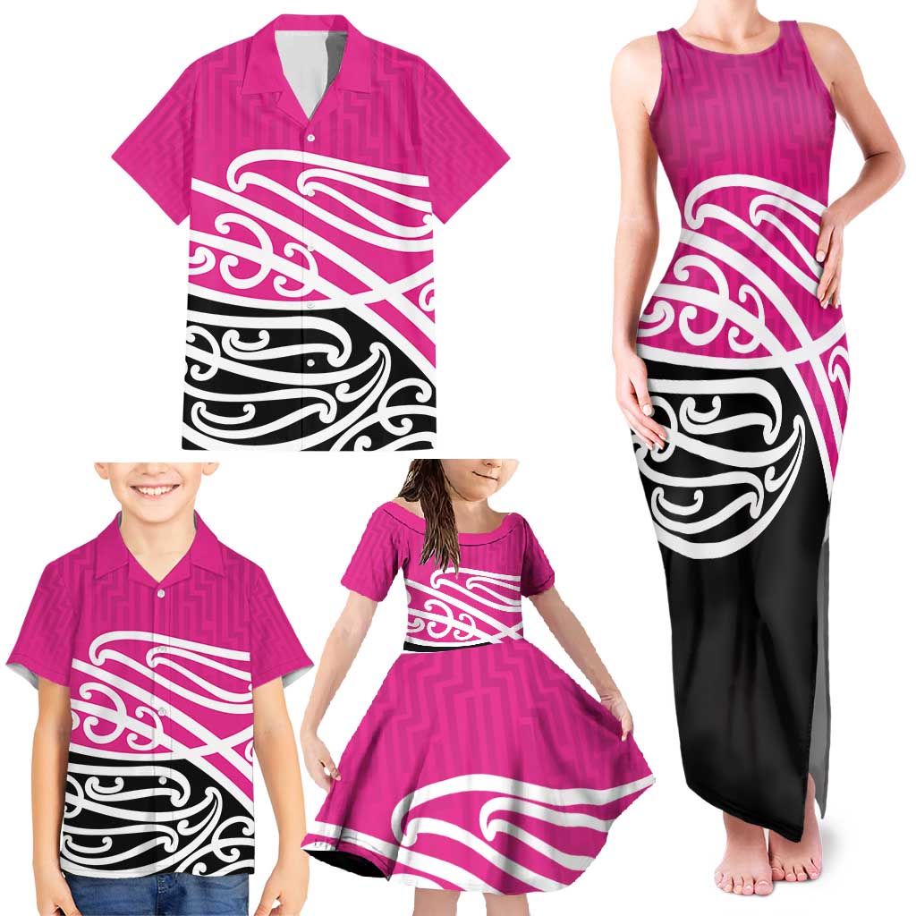 All Pink New Zealand Kowhai Ngutukak Family Matching Tank Maxi Dress and Hawaiian Shirt LT9 - Polynesian Pride