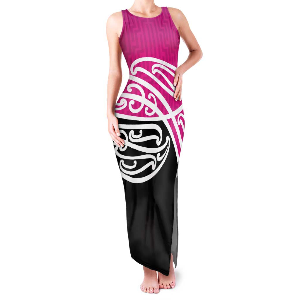 All Pink New Zealand Kowhai Ngutukak Family Matching Tank Maxi Dress and Hawaiian Shirt LT9 Mom's Dress Pink - Polynesian Pride