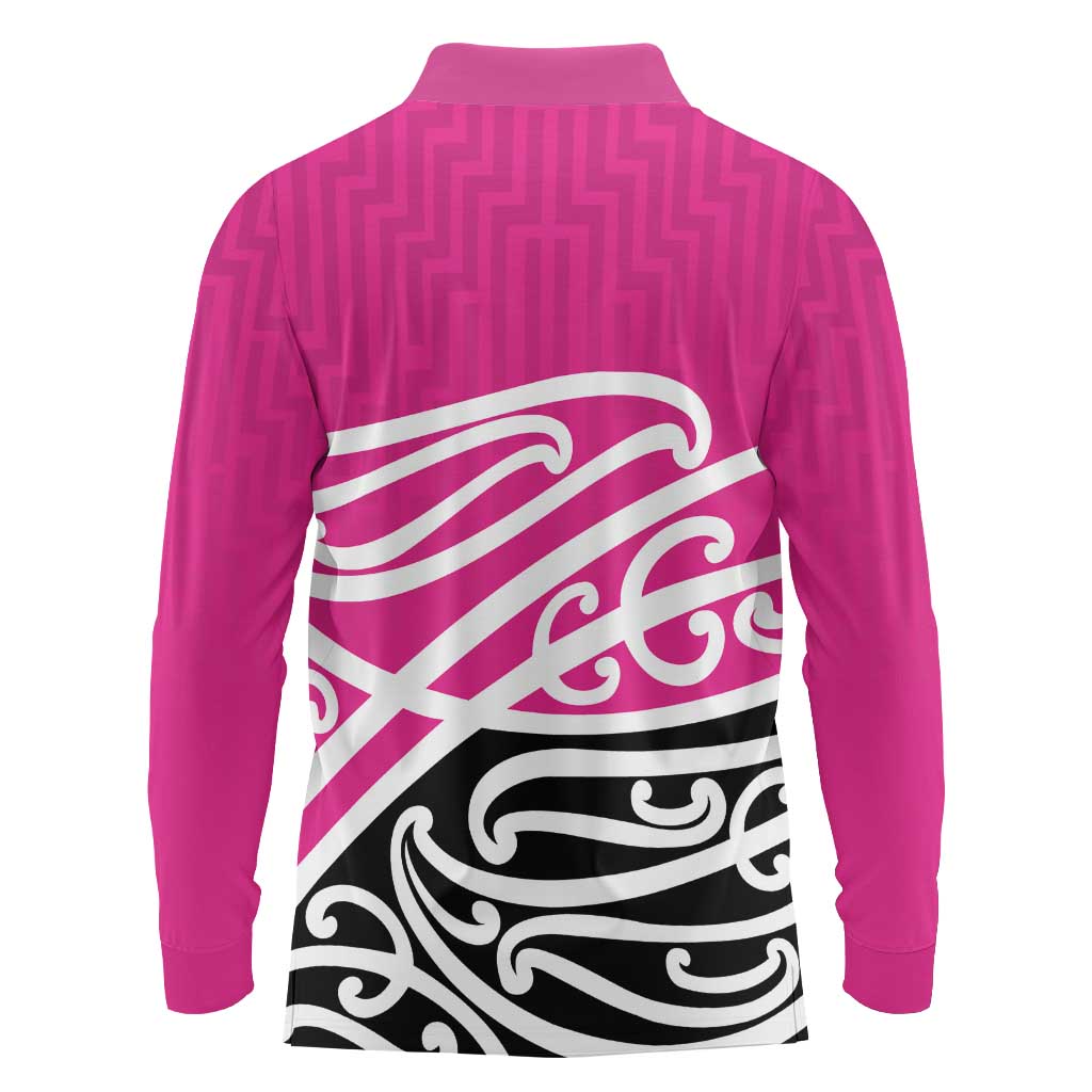 All Pink New Zealand Kowhai Ngutukak Long Sleeve Polo Shirt LT9 - Polynesian Pride