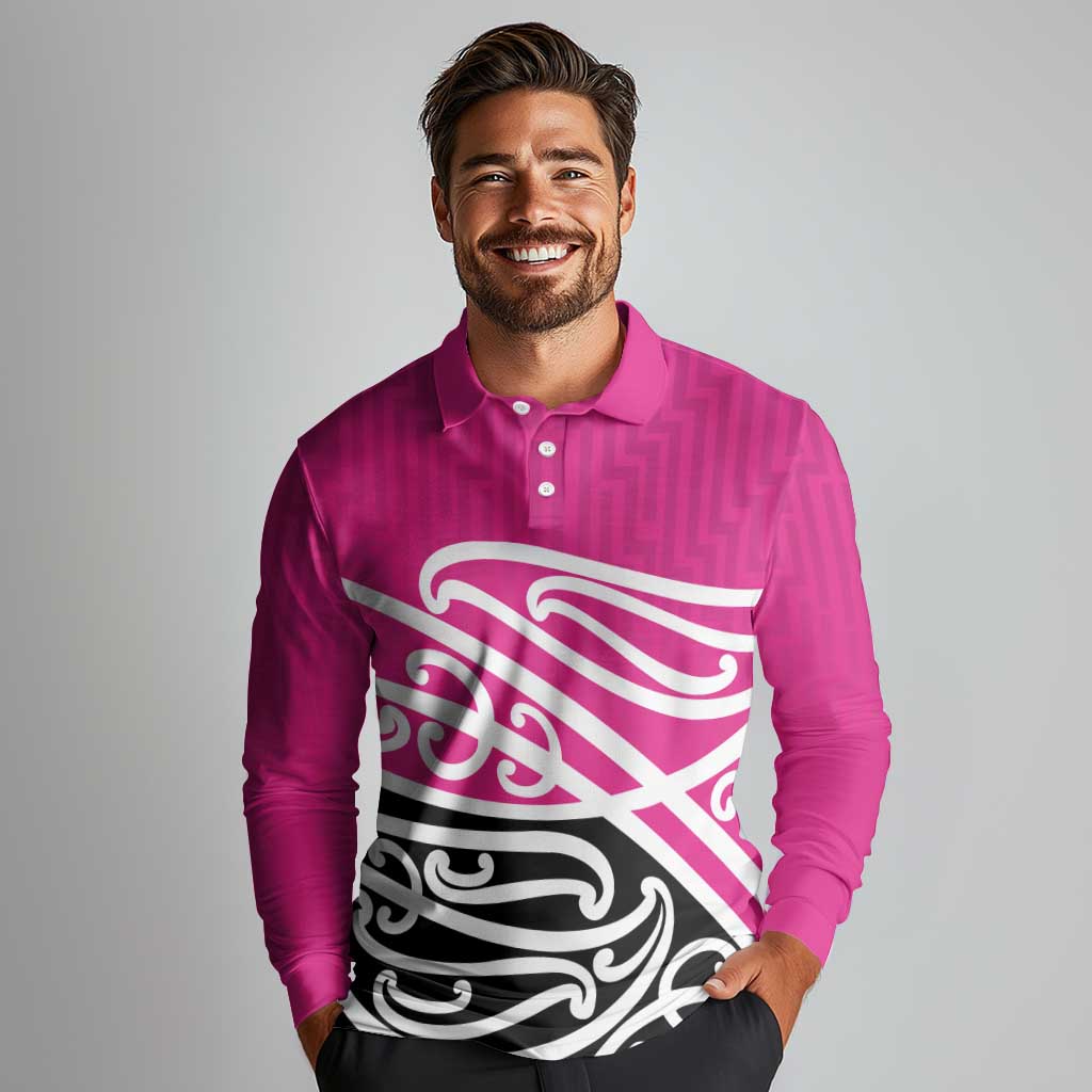 All Pink New Zealand Kowhai Ngutukak Long Sleeve Polo Shirt LT9 - Polynesian Pride
