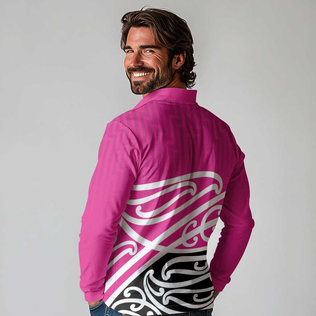 All Pink New Zealand Kowhai Ngutukak Long Sleeve Polo Shirt LT9 - Polynesian Pride