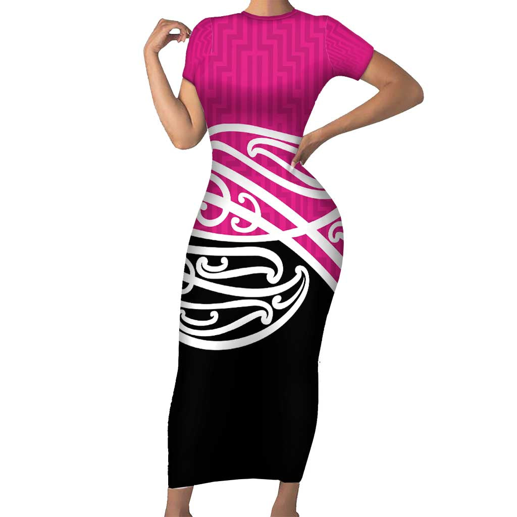 All Pink New Zealand Kowhai Ngutukak Short Sleeve Bodycon Dress LT9 Long Dress Pink - Polynesian Pride