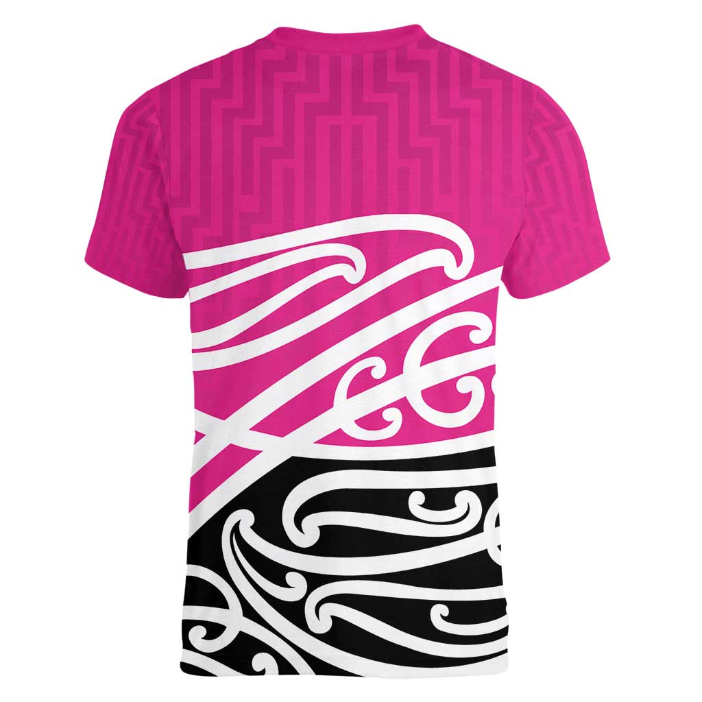 All Pink New Zealand Kowhai Ngutukak Women V-Neck T-Shirt LT9 - Polynesian Pride