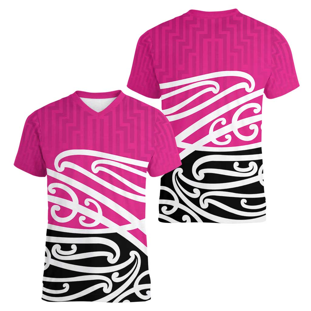 All Pink New Zealand Kowhai Ngutukak Women V-Neck T-Shirt LT9 - Polynesian Pride