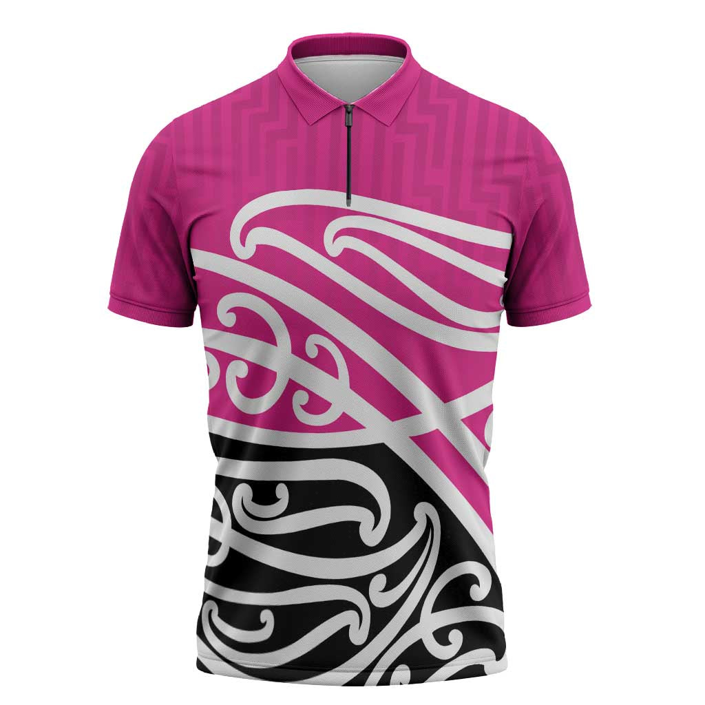 All Pink New Zealand Kowhai Ngutukak Zipper Polo Shirt LT9 Pink - Polynesian Pride