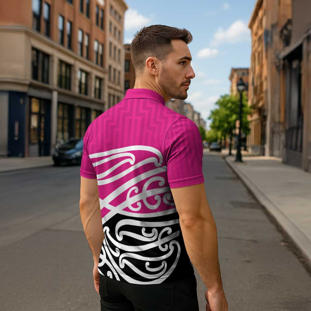 All Pink New Zealand Kowhai Ngutukak Zipper Polo Shirt LT9 - Polynesian Pride