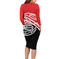All Red New Zealand Kowhai Ngutukak Family Matching Long Sleeve Bodycon Dress and Hawaiian Shirt LT9 - Polynesian Pride