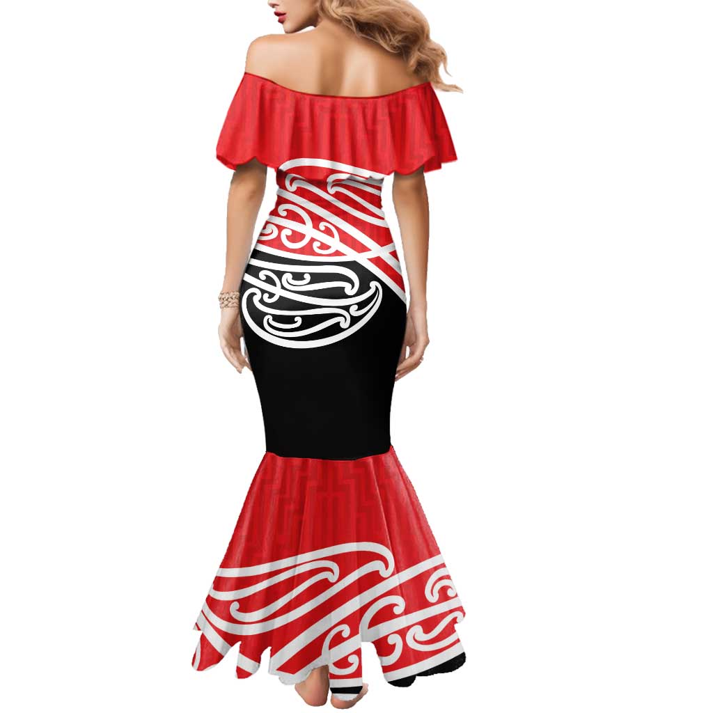 All Red New Zealand Kowhai Ngutukak Family Matching Mermaid Dress and Hawaiian Shirt LT9 - Polynesian Pride