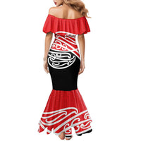 All Red New Zealand Kowhai Ngutukak Family Matching Mermaid Dress and Hawaiian Shirt LT9 - Polynesian Pride