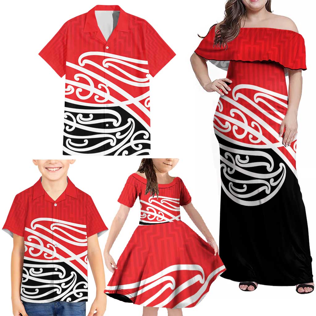 All Red New Zealand Kowhai Ngutukak Family Matching Off Shoulder Maxi Dress and Hawaiian Shirt LT9 - Polynesian Pride
