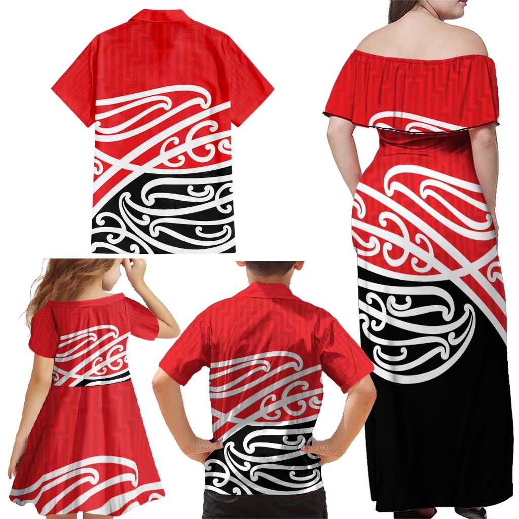 All Red New Zealand Kowhai Ngutukak Family Matching Off Shoulder Maxi Dress and Hawaiian Shirt LT9 - Polynesian Pride