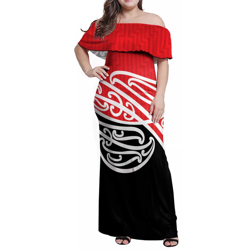 All Red New Zealand Kowhai Ngutukak Family Matching Off Shoulder Maxi Dress and Hawaiian Shirt LT9 Mom's Dress Red - Polynesian Pride