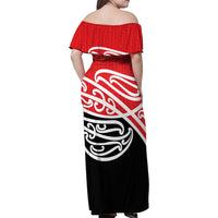 All Red New Zealand Kowhai Ngutukak Family Matching Off Shoulder Maxi Dress and Hawaiian Shirt LT9 - Polynesian Pride